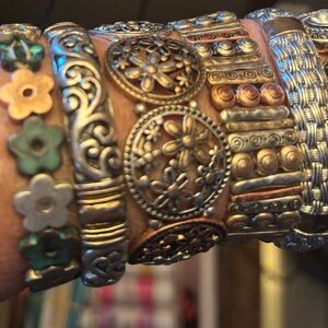 Floral and Geometric Metal Stretch Bangles